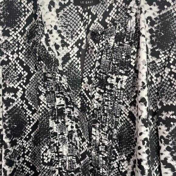 Bloomingdale's LE GALI Terri Snake Print Long Sleeve Blouse Top Black White M - Picture 8 of 10